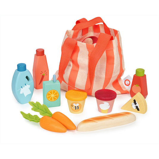 Tender Leaf Toys Wooden Groceries in Striped Bag - Little Dreamers Gift Shop